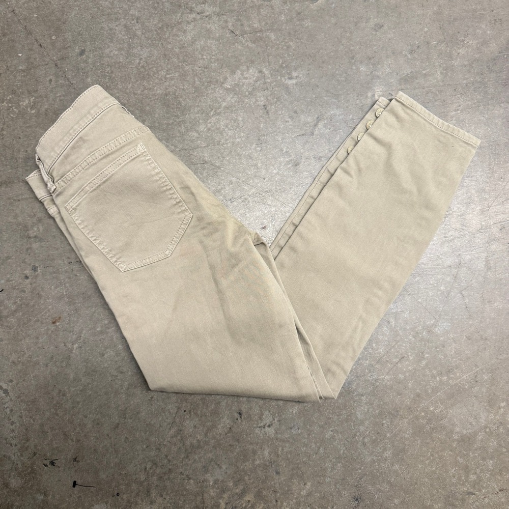 Tory Burch Khaki Tan Button Cuff Ankle Slim Pants Size 27 Logo Detail